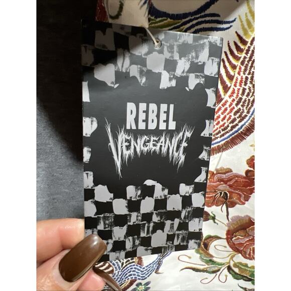 Rebel Vengeance Dragon Floral Print Button Up Shirt Boho Asian Style Men Size 2X - Picture 7 of 11